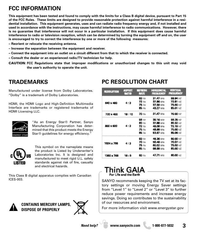 Sanyo DP26649 TV Operating Manual