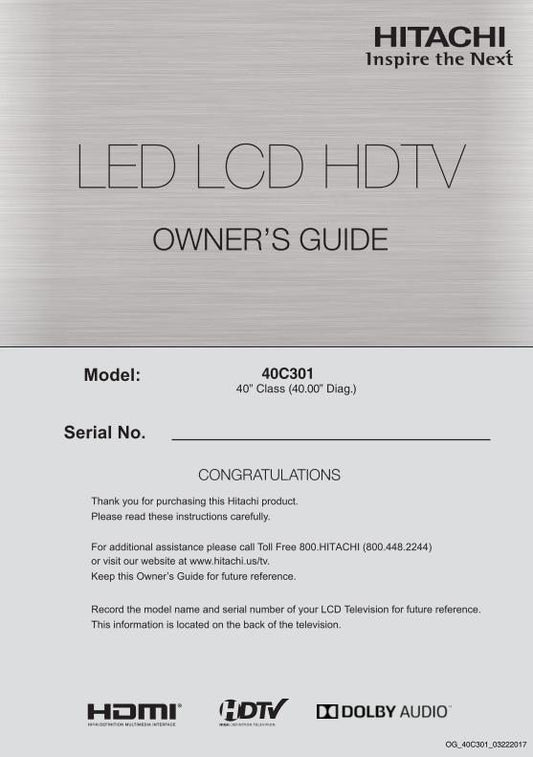 Hitachi 40 C 301 TV Operating Manual