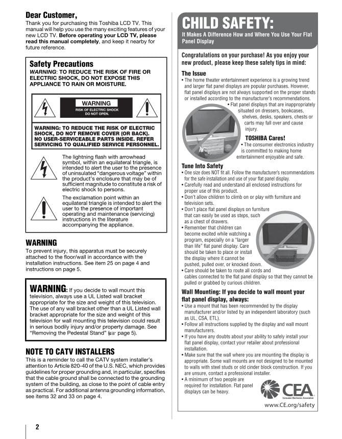 Toshiba 40SL500UOM TV Operating Manual