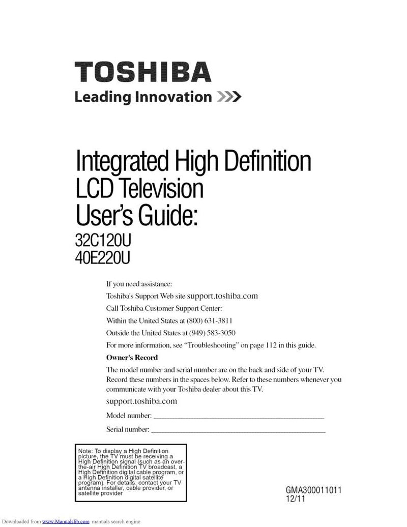 Toshiba 32C120U1 32C120U2 40E220U TV Operating Manual