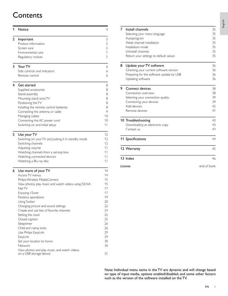 Philips 40PFL4706 46PFL4706 55PFL4706 TV Operating Manual