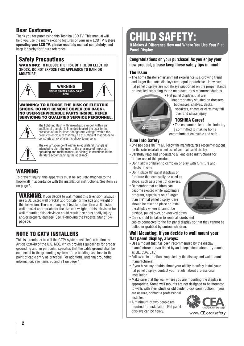 Toshiba 40XV640U TV Operating Manual