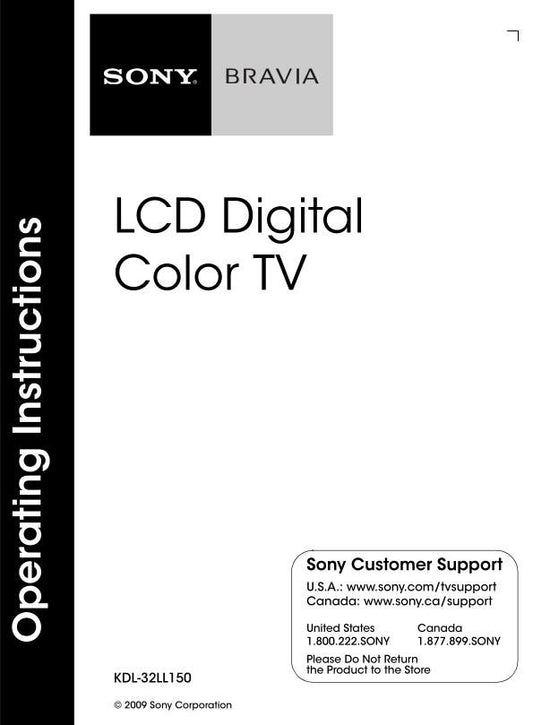 Sony KDL32L5000 KDL32LL150 KDL37L5000 TV Operating Manual
