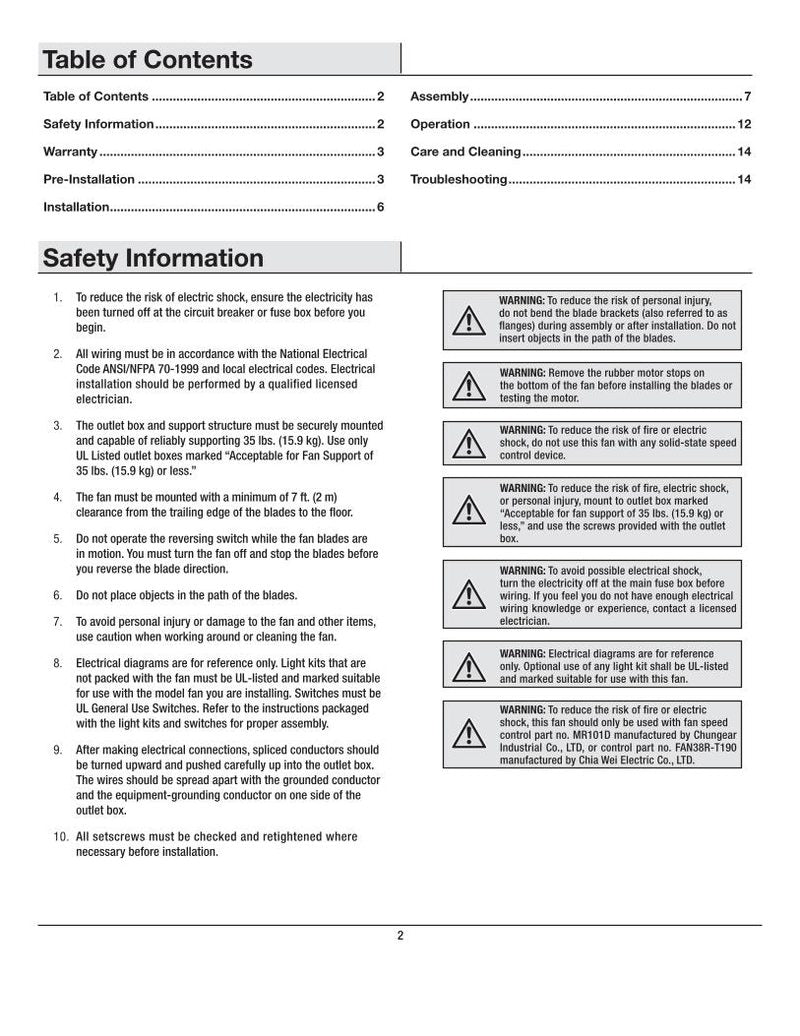 Hampton Bay 41359 Campbell 52in Brushed Nickel om Ceiling Fan Operating Manual