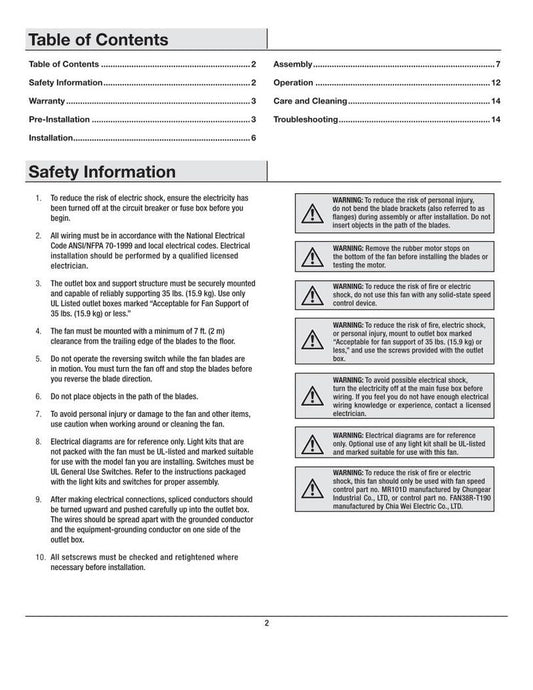 Hampton Bay 41359 Campbell 52in Brushed Nickel om Ceiling Fan Operating Manual