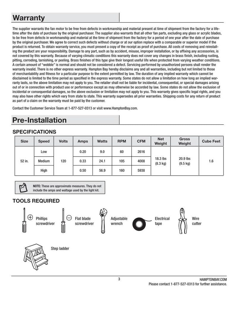 Hampton Bay 41359 Campbell 52in Brushed Nickel om Ceiling Fan Operating Manual