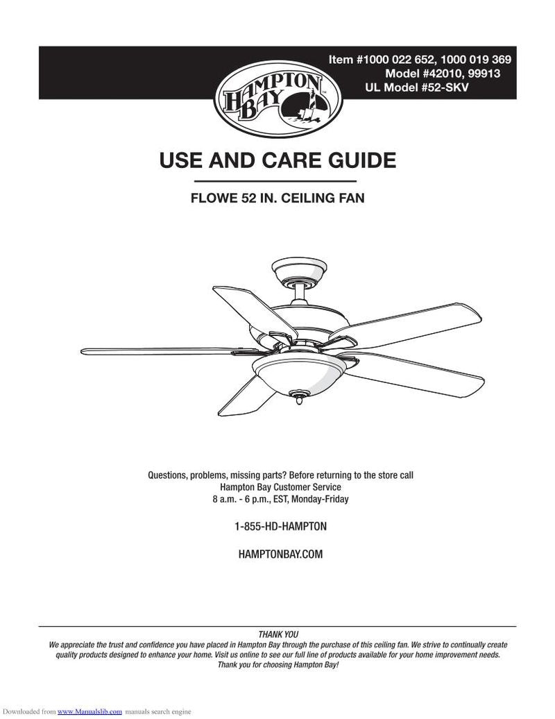 Hampton Bay 52-SKV FLOWE 52 INCH Ceiling Fan Operating Manual