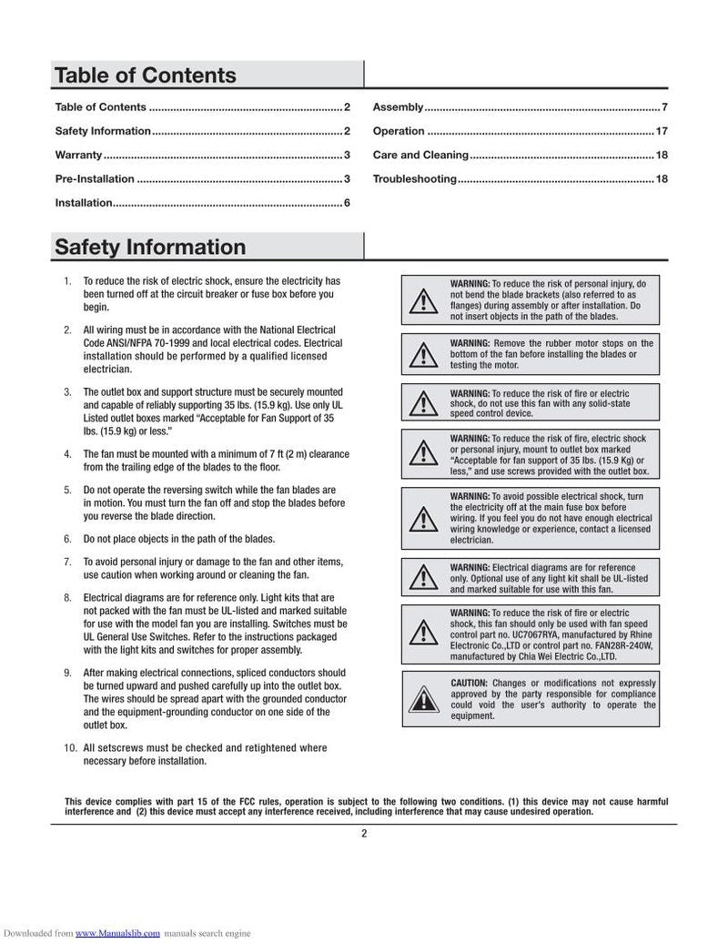 Hampton Bay 52-SKV FLOWE 52 INCH Ceiling Fan Operating Manual