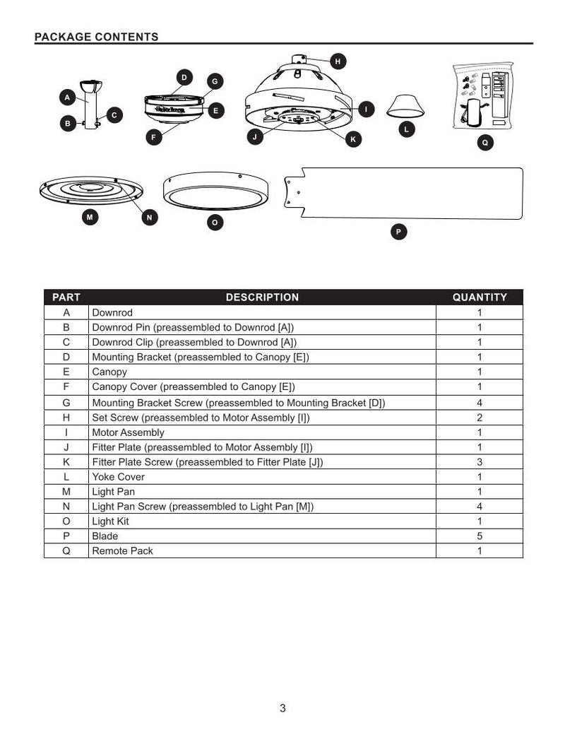 Harbor Breeze 42311 42312 42472 CAMDEN 52in Ceiling Fan Operating Manual