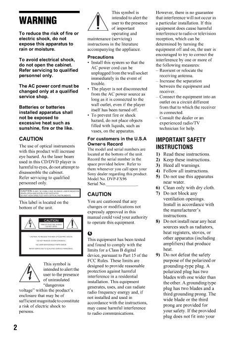 Sony DVPFX96 TV/DVD Combo Operating Manual