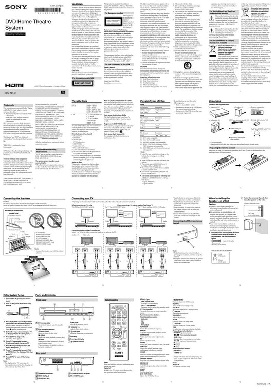 Sony DAVTZ140 Audio/Video Receiver Operating Manual