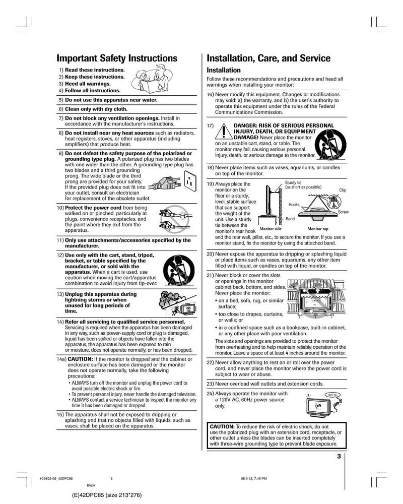 Toshiba 42DPC85 TV Operating Manual