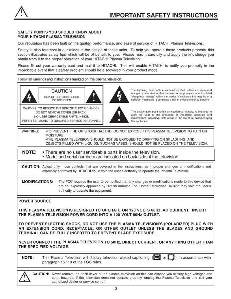 Hitachi 42 EDT 41A TV Operating Manual