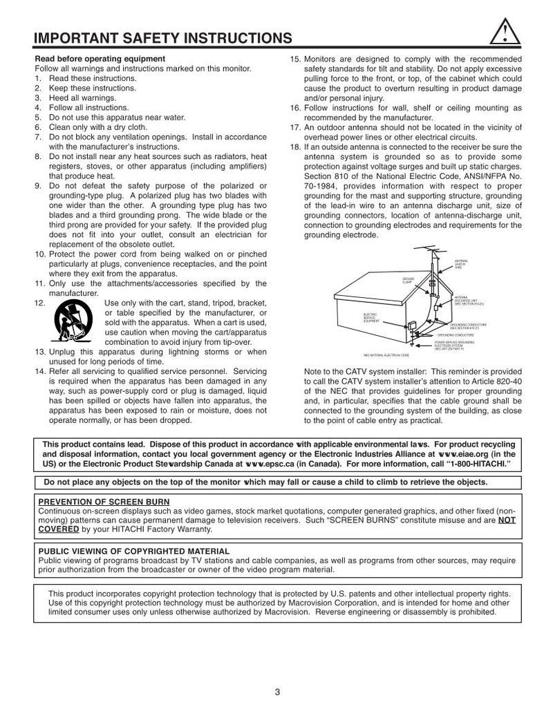 Hitachi 42 EDT 41A TV Operating Manual