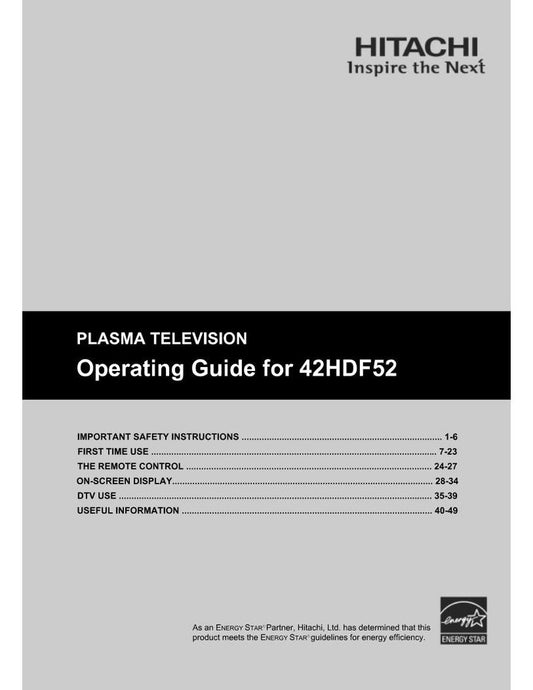 Hitachi 42 HDF 52 TV Operating Manual