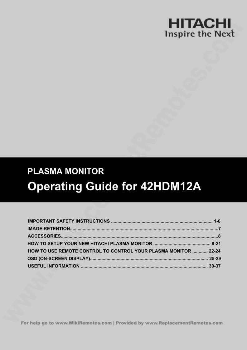 Hitachi 42 HDM 12A TV Operating Manual
