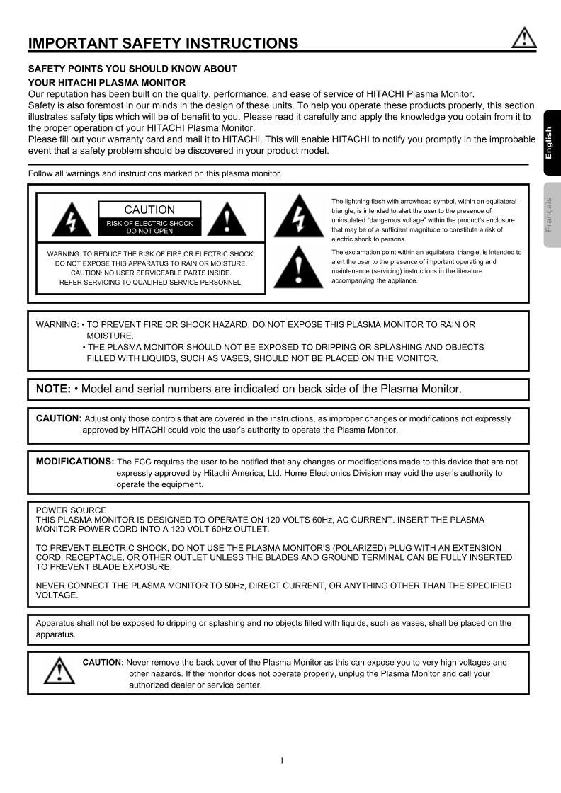 Hitachi 42 HDM 12A TV Operating Manual