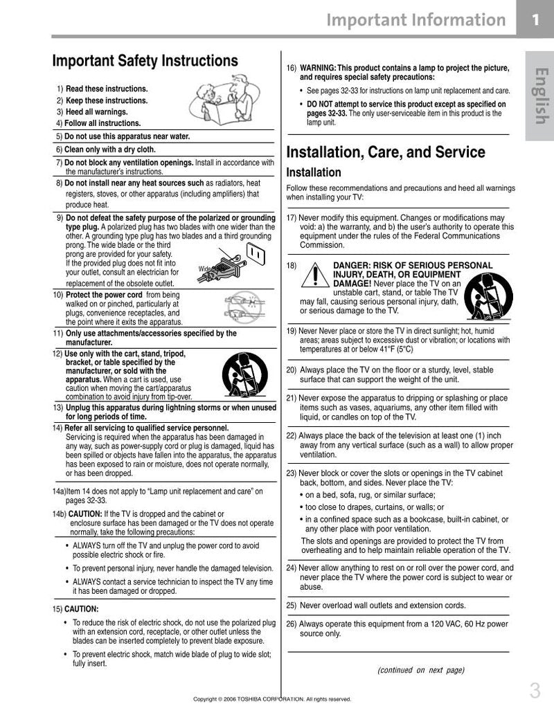 Toshiba 42HM66 TV Operating Manual