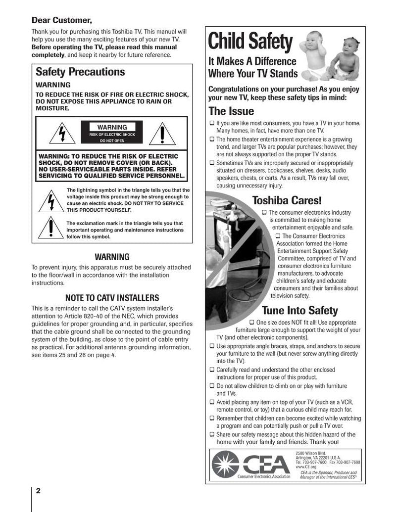 Toshiba 42HP83 42HP84 Consumer Electronics Operating Manual