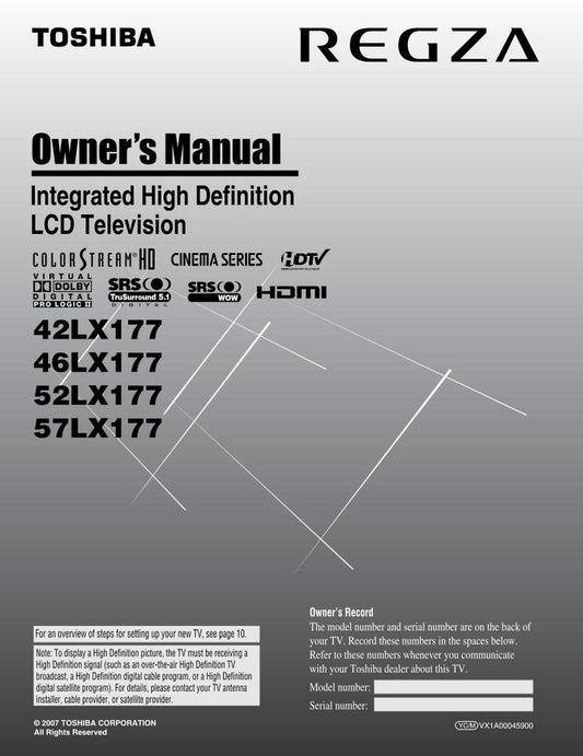 Toshiba 42LX177 46LX177 52LX177 TV Operating Manual