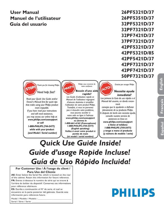 Philips 26PF5321D/37 26PF5321D37 26PF5351D/37 TV Operating Manual