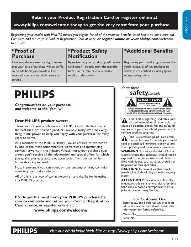 Philips 42TA648BX 42TA648BX/F7 47TA648BX TV Operating Manual