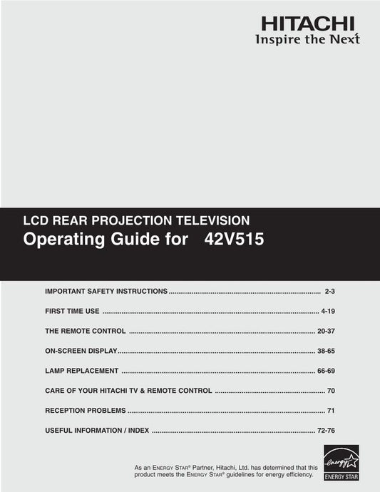 Hitachi 42 V 515 TV Operating Manual