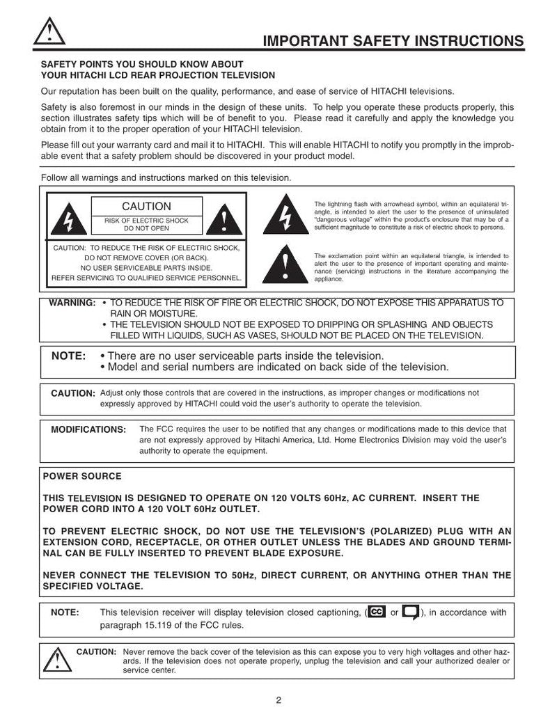 Hitachi 42 V 515 TV Operating Manual
