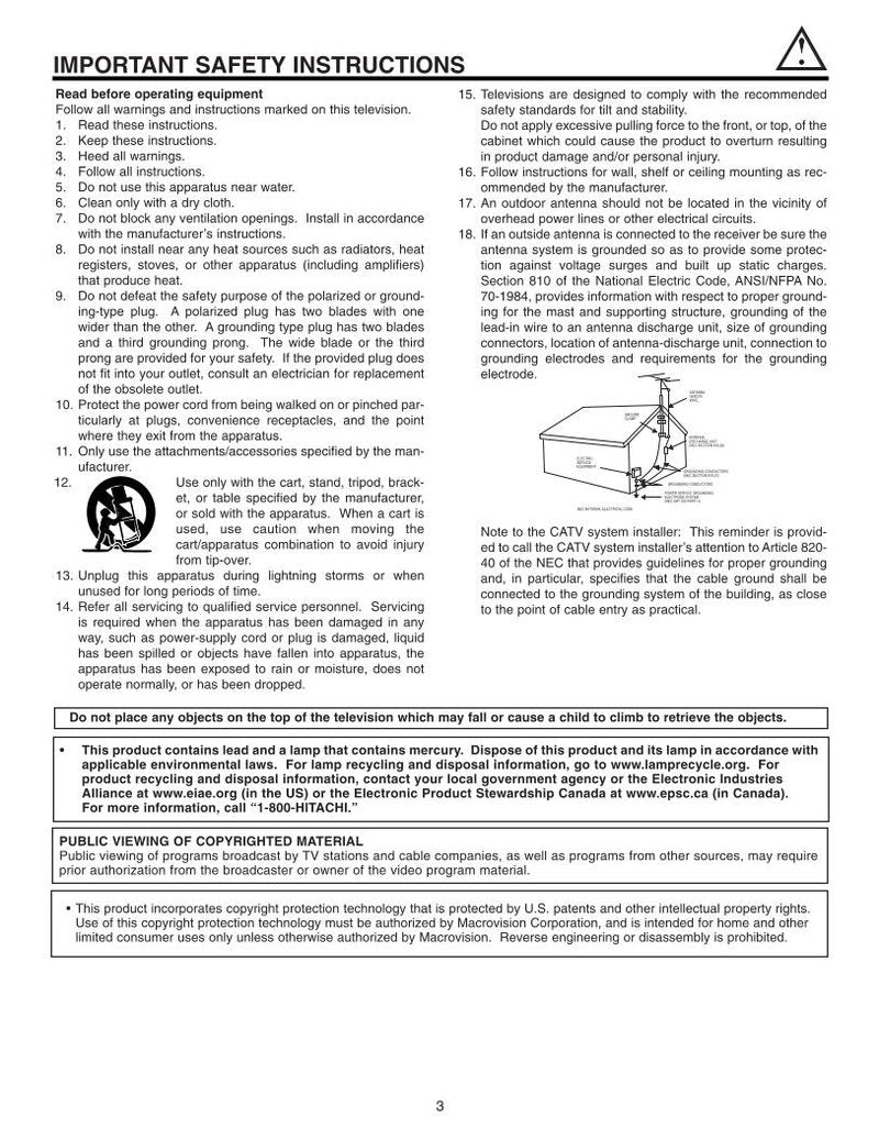 Hitachi 42 V 515 TV Operating Manual