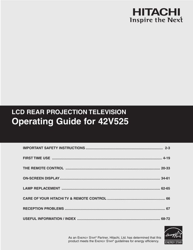 Hitachi 42 V 525 TV Operating Manual
