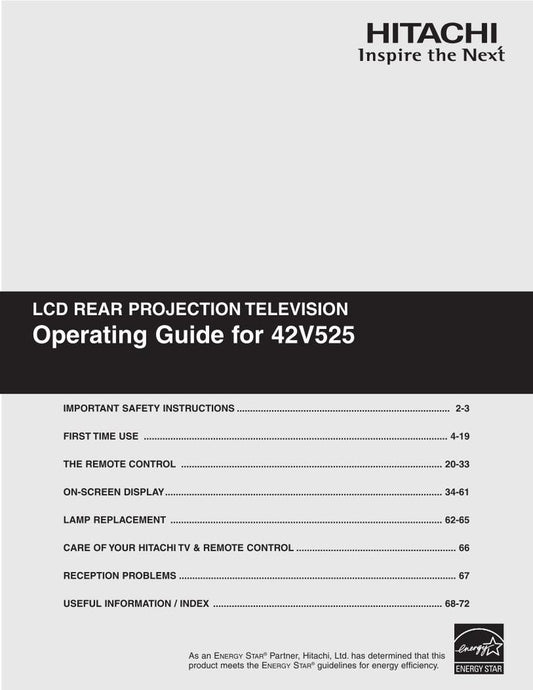 Hitachi 42 V 525 TV Operating Manual