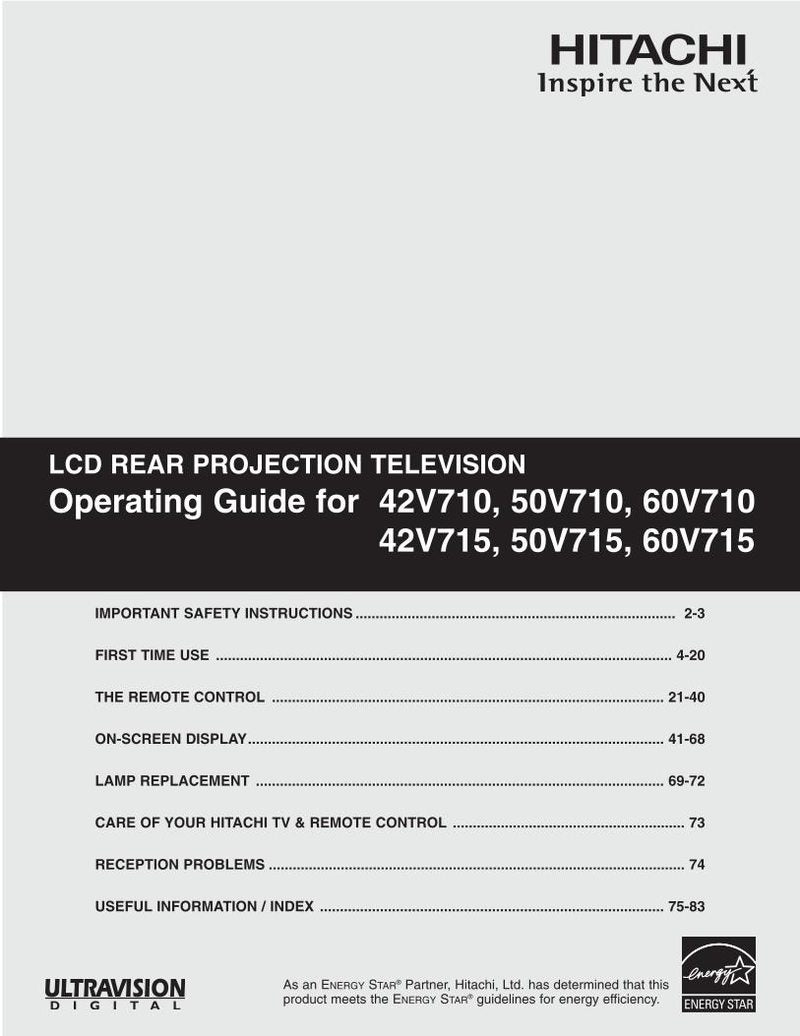 Hitachi 2 V 710 42 715 TV Operating Manual