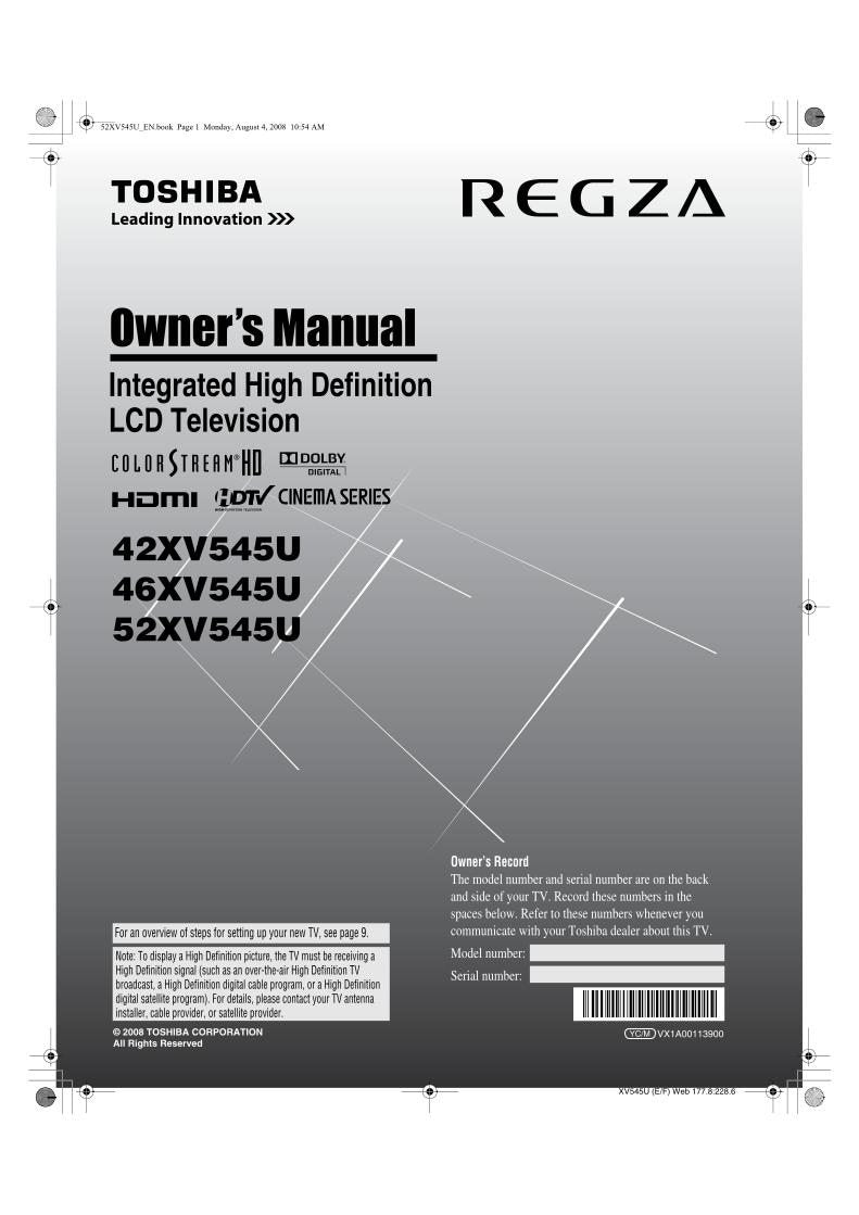 Toshiba 42XV545U 46XV545U 52XV545U TV Operating Manual