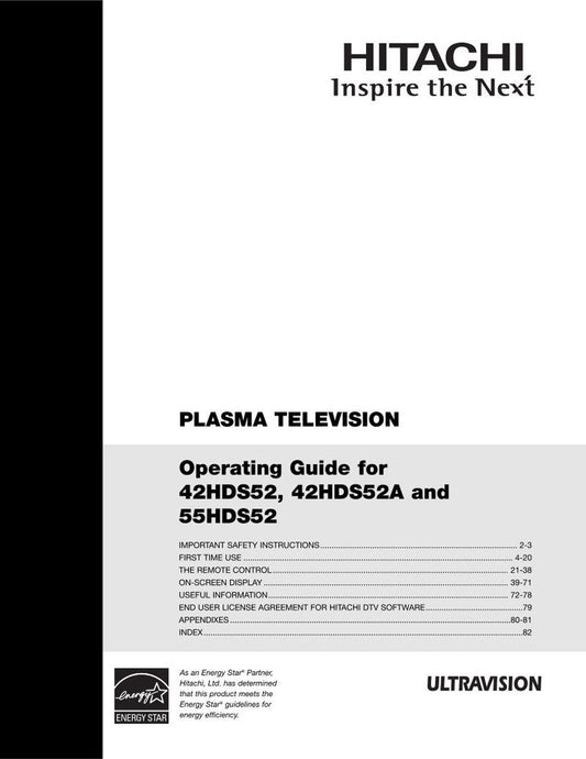 Hitachi 42 HDS 52 52A 55 TV Operating Manual