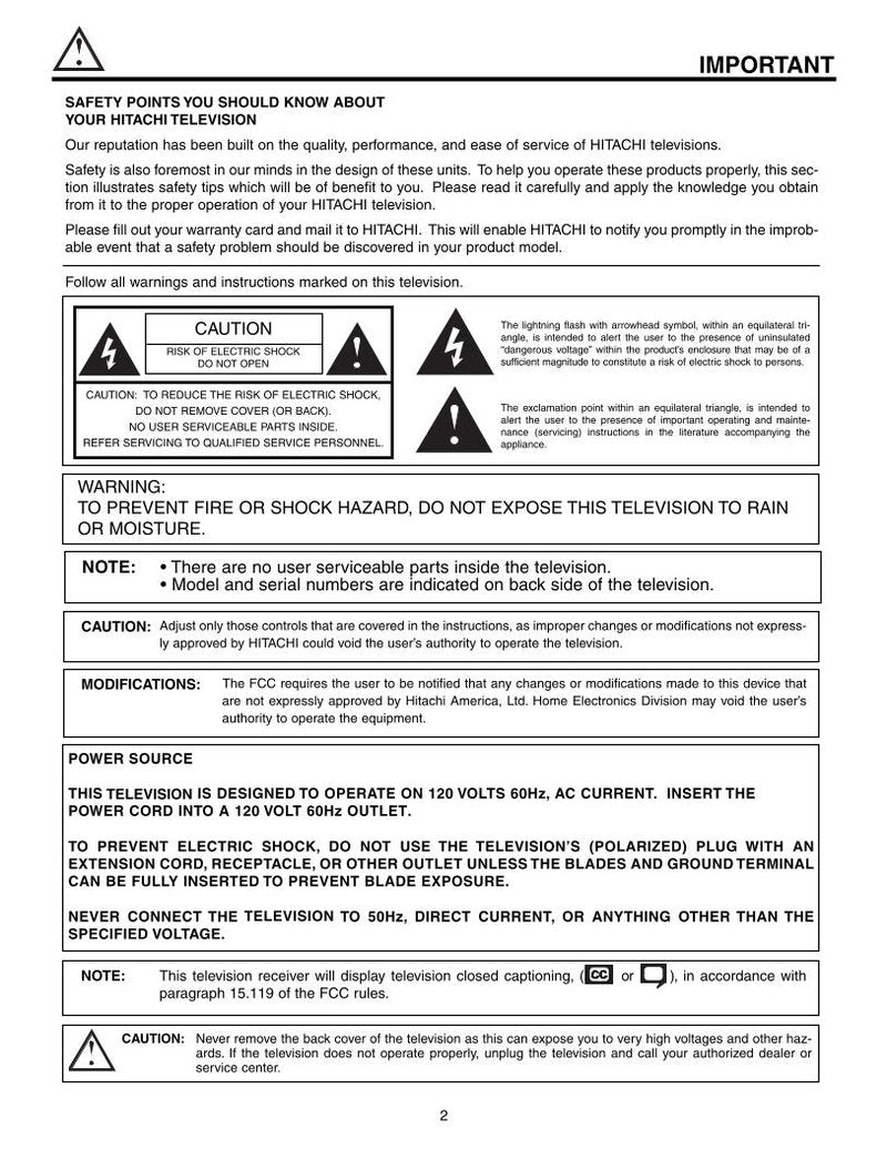 Hitachi 43 F 300 53 TV Operating Manual