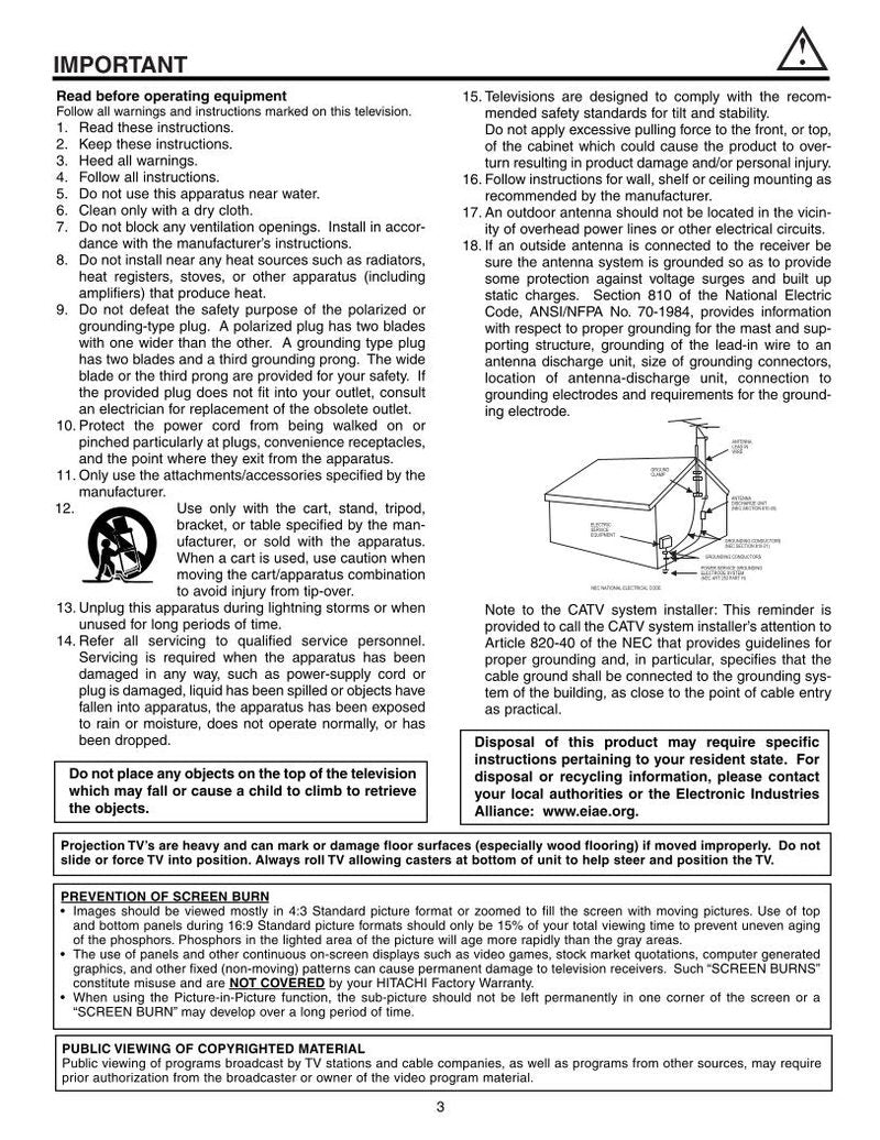 Hitachi 43 F 300 53 TV Operating Manual