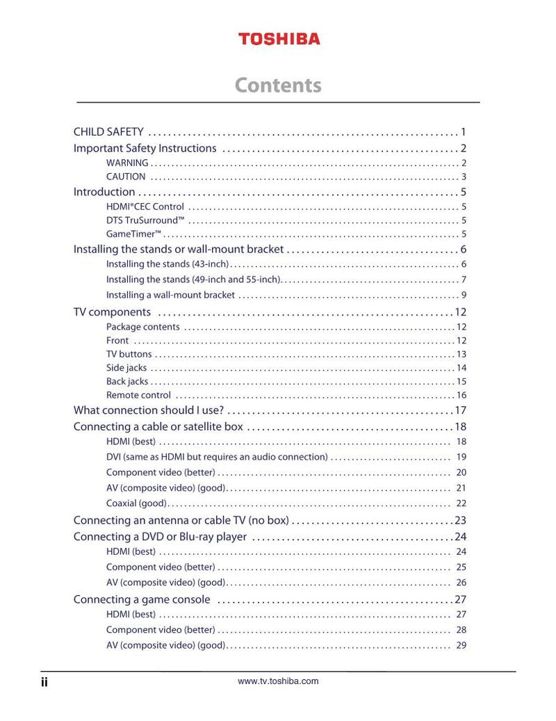 Toshiba 43L310U TV Operating Manual