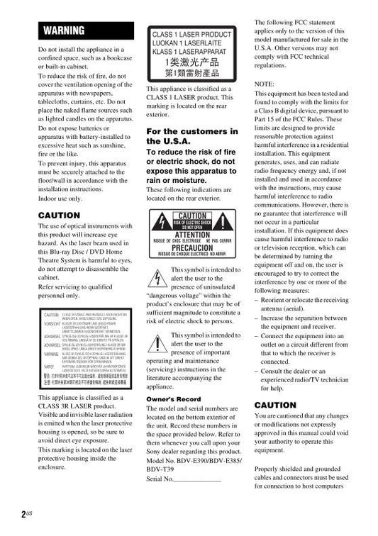 Sony BDV-E390 Operating Manual