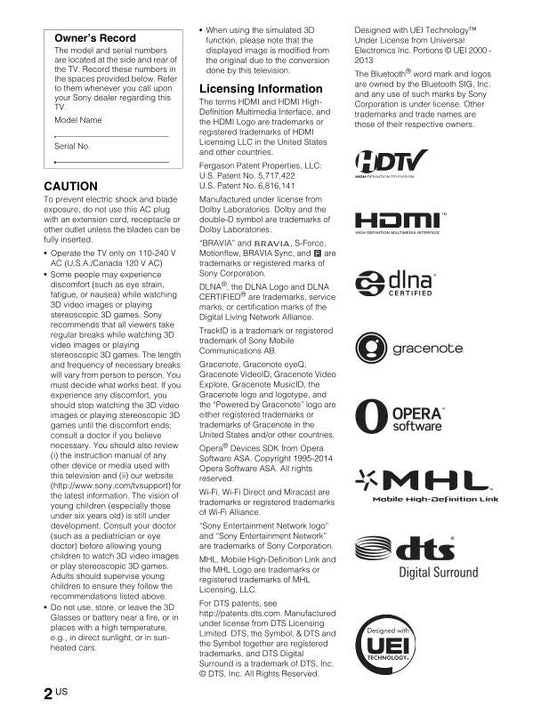 Sony KDL70X830B TV Operating Manual