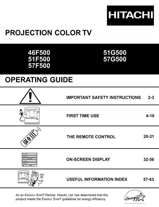 Hitachi 46 F 500 51 G TV Operating Manual