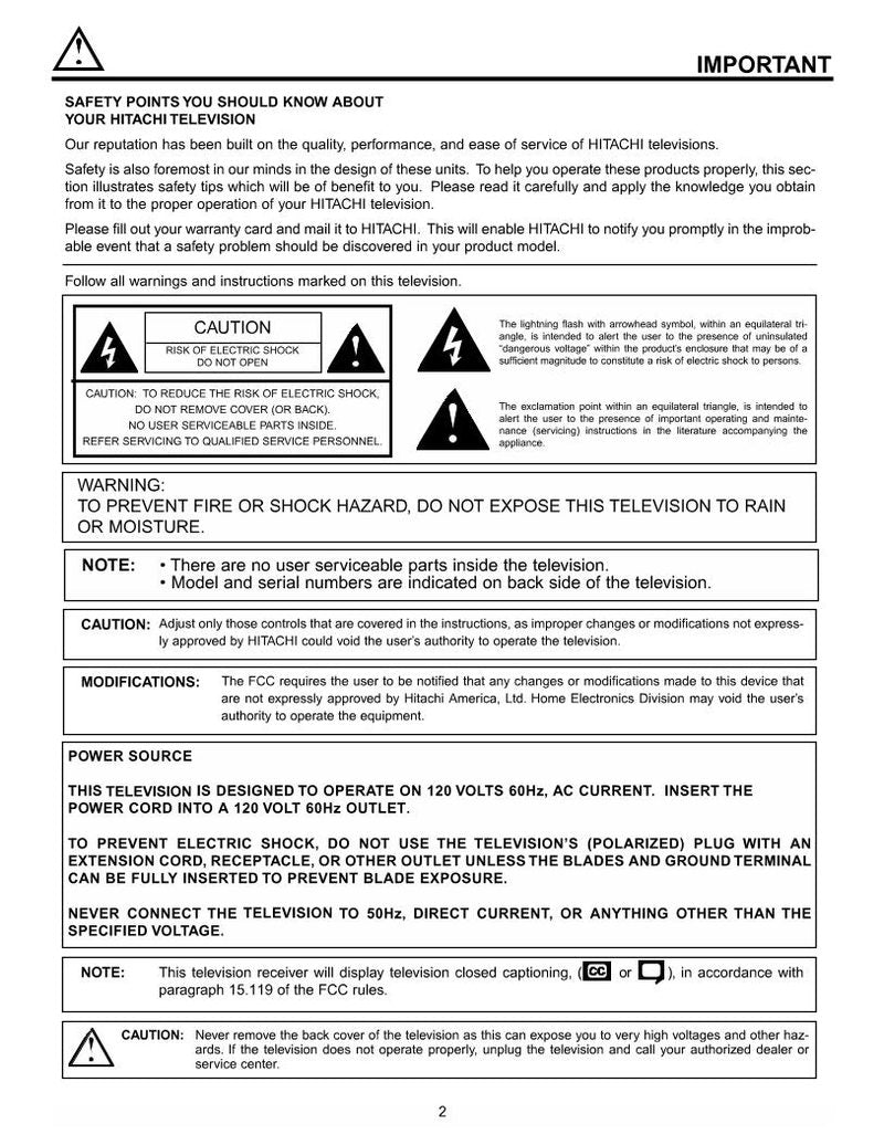 Hitachi 46 F 500 51 G TV Operating Manual