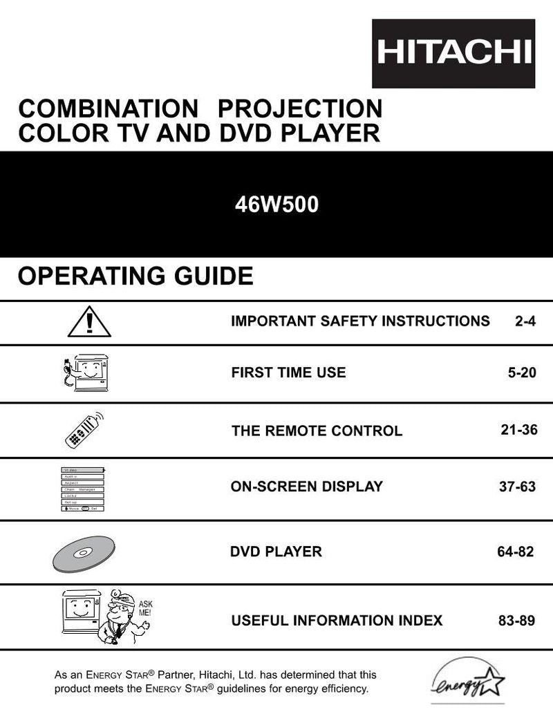 Hitachi 46 W 500 TV Operating Manual