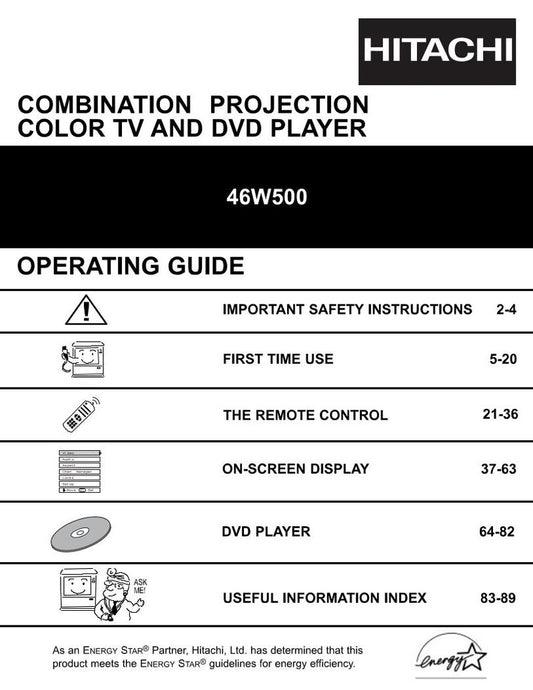 Hitachi 46 W 500 TV Operating Manual