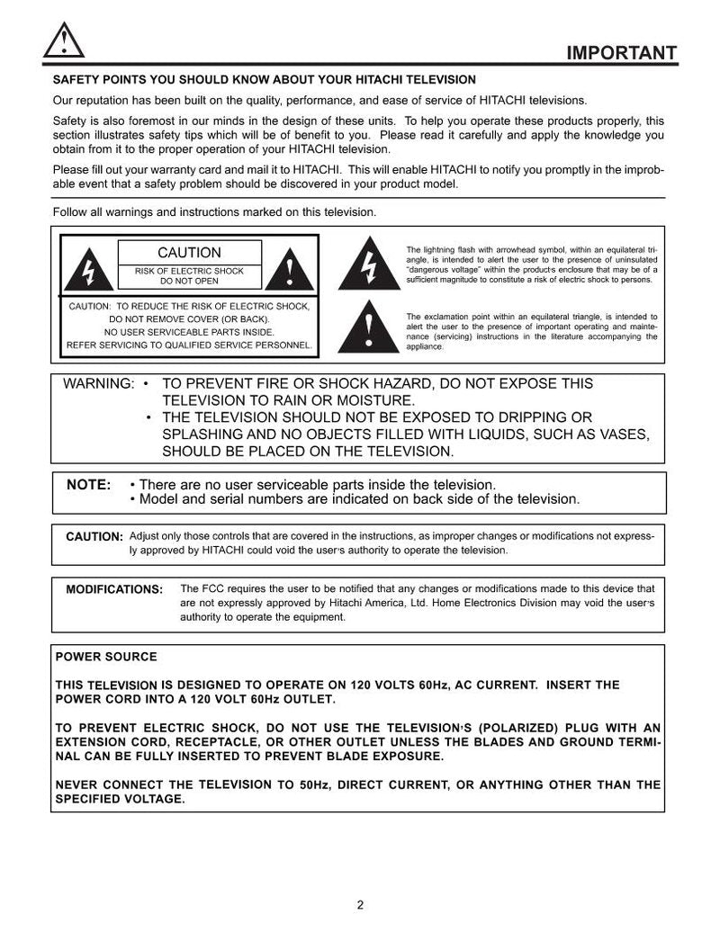 Hitachi 46 W 500 TV Operating Manual