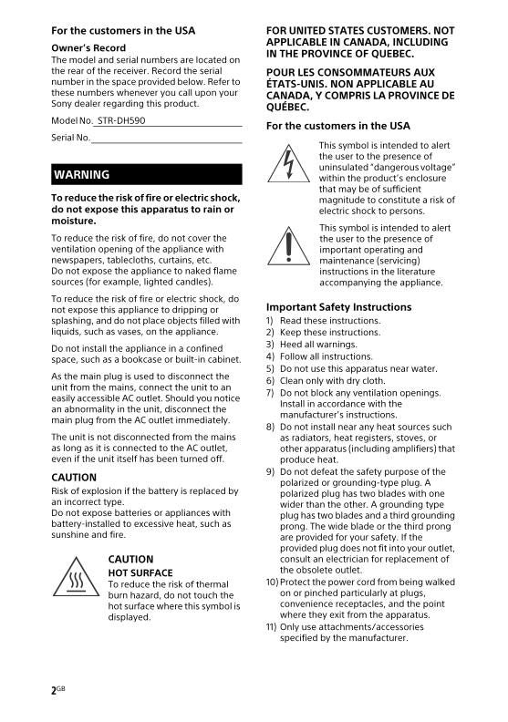 Sony STRDH590 Audio/Video Receiver Operating Manual