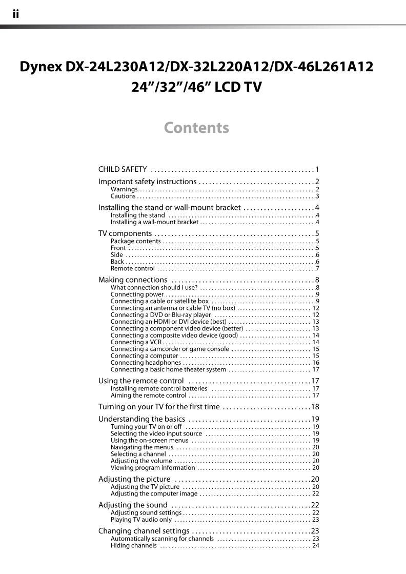 Dynex DX32L220A12A TV Operating Manual