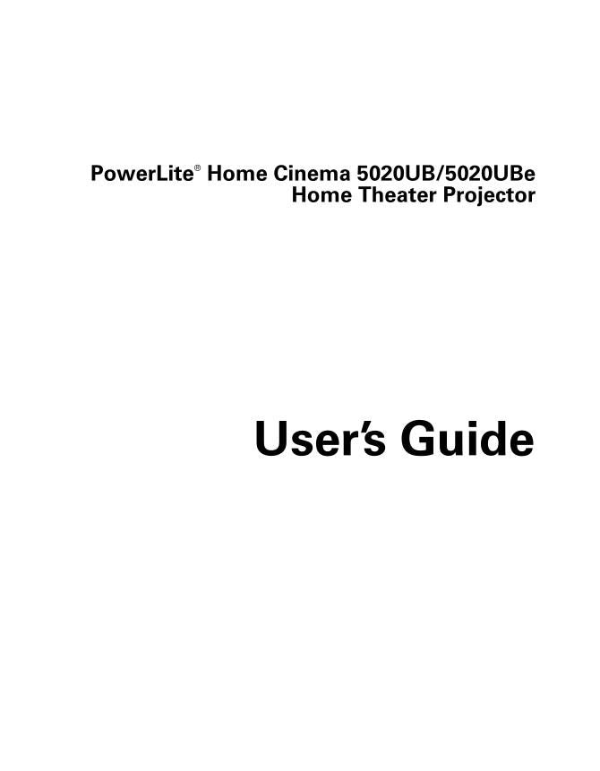 Epson Powerlite Home Cinema 5020UB Powerlite Home Cinema 5020UBe Projector Operating Manual