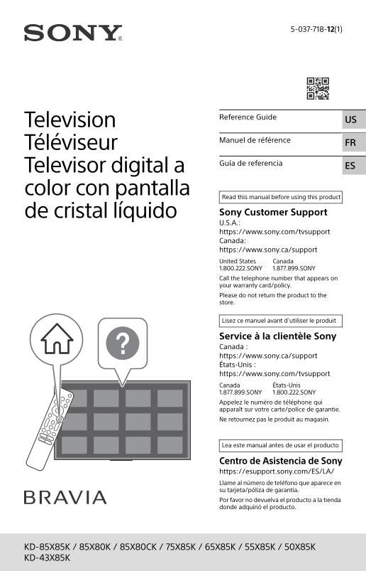 Sony KD-85X85K KD-85X80K KD-85X80CK KD-75X85K KD-65X85K KD-55X85K KD-50X85K KD-43X85K TV Operating Manual