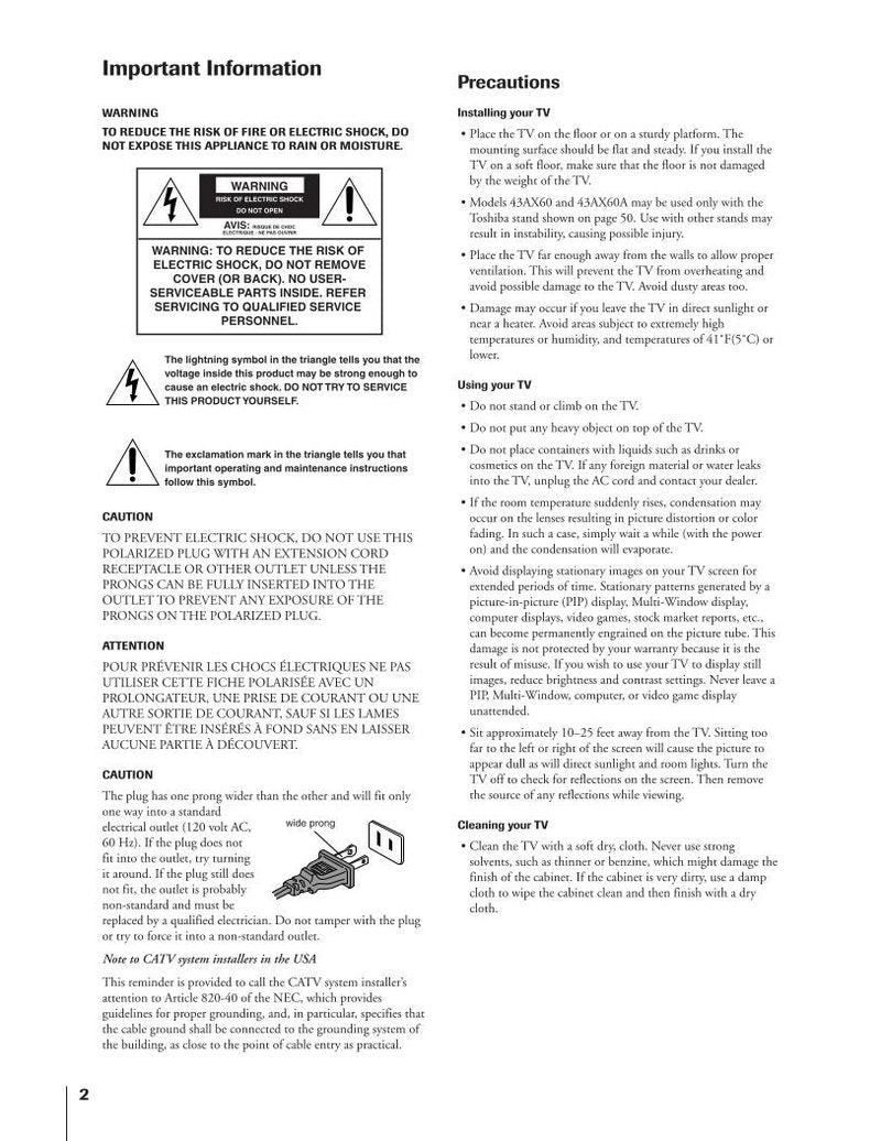 Toshiba 43AX60 TV Operating Manual