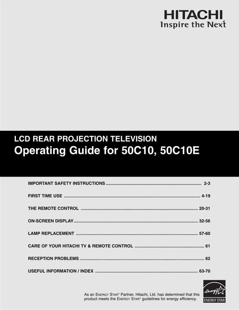 Hitachi 50 C 10 10E TV Operating Manual